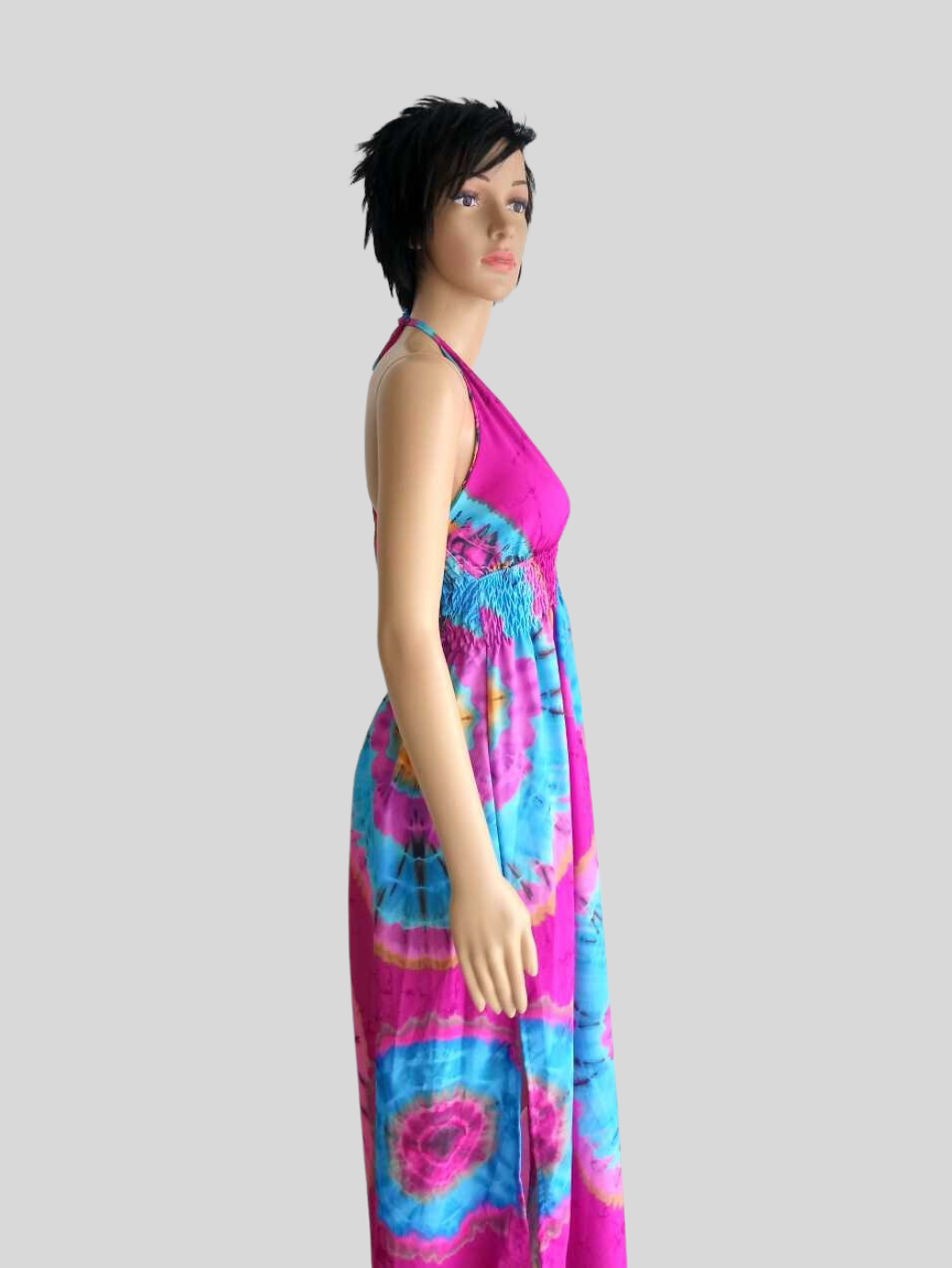 Robe ROSE FUCHSIA imprimée Batik à nouer au cou