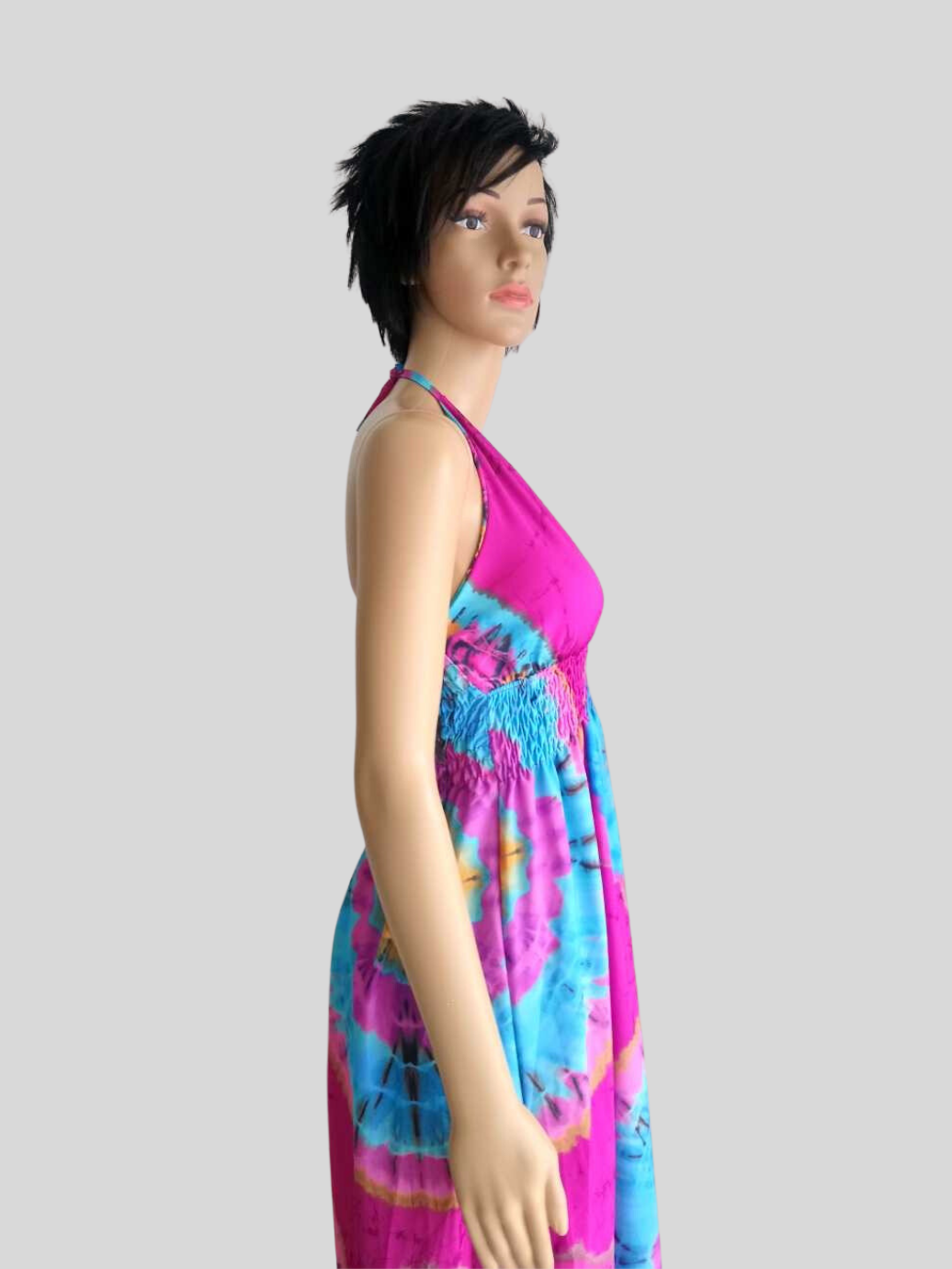 Robe ROSE FUCHSIA imprimée Batik à nouer au cou