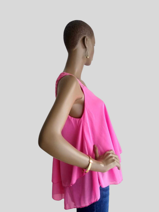 Top ROSE à volants et en dentelle