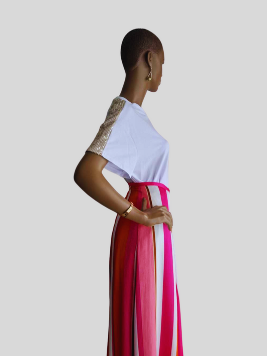 Jupe ROSE & ORANGE à rayures