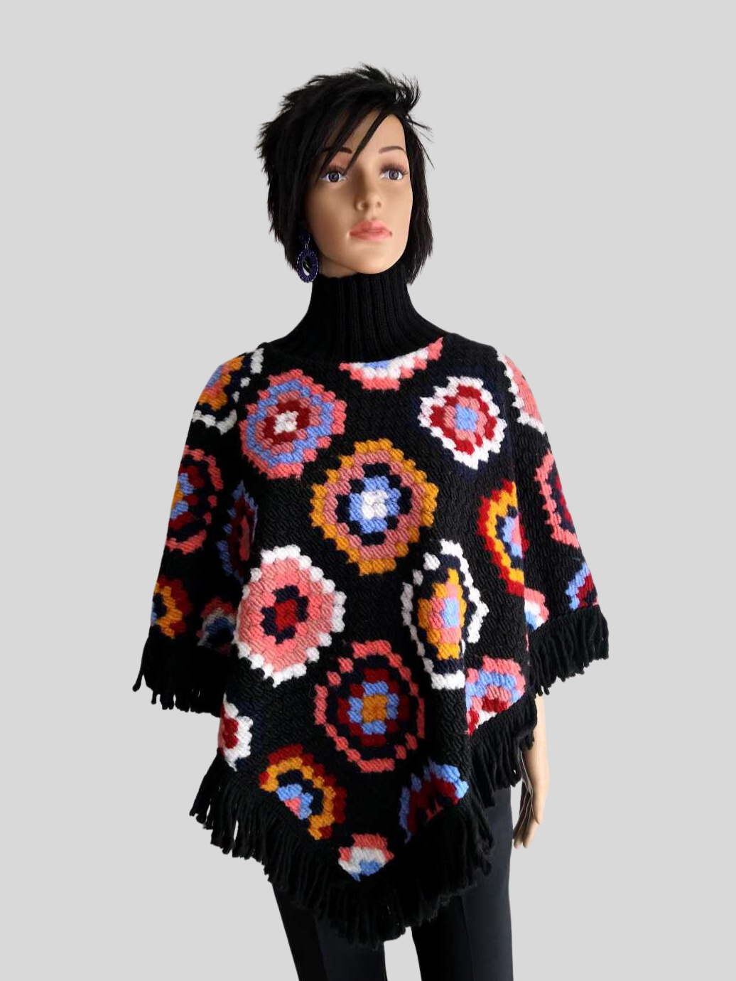 Poncho en laine MULTICOLORE
