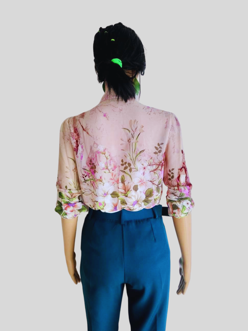 Pantalon BLEU SARCELLE avec ceinture large à boucle