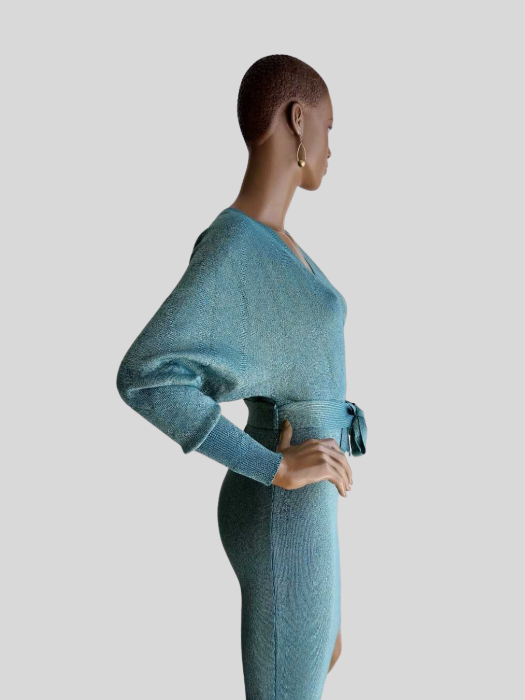 Robe-pull VERTE pailletée cache-cœur à nouer