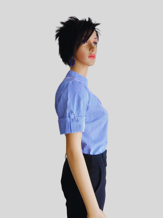 Chemise BLEUE à rayures col mao