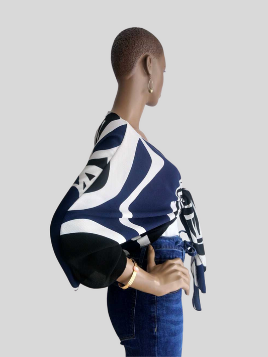 Boléro BLEU imprimé à nouer