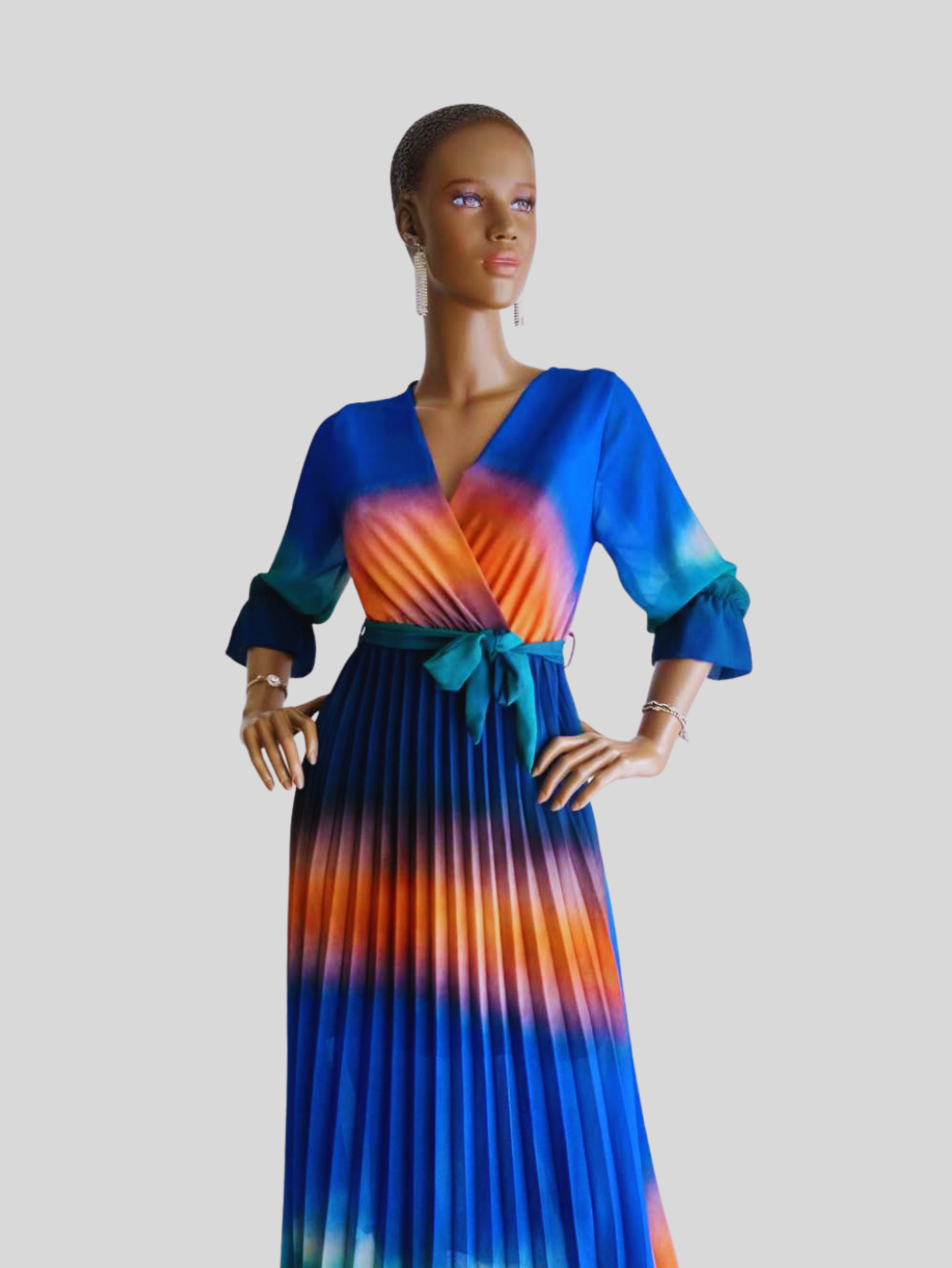 Robe BLEUE plissée originale à nouer
