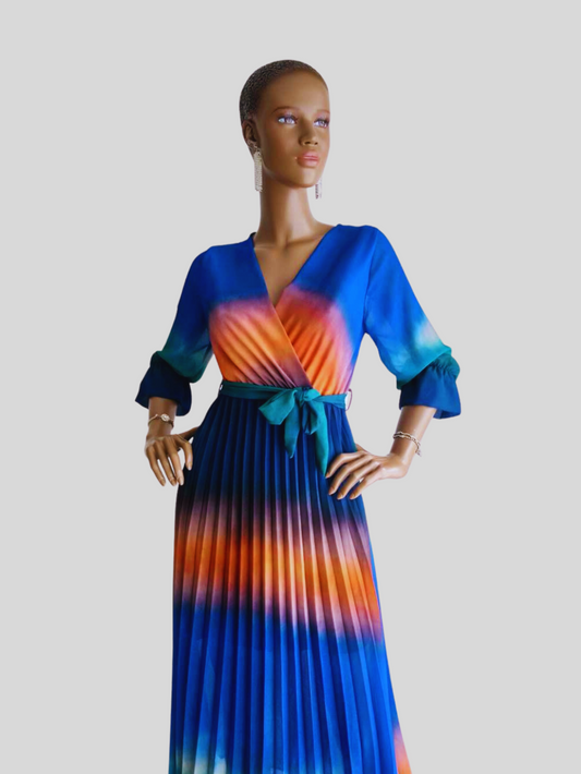 Robe BLEUE plissée originale à nouer