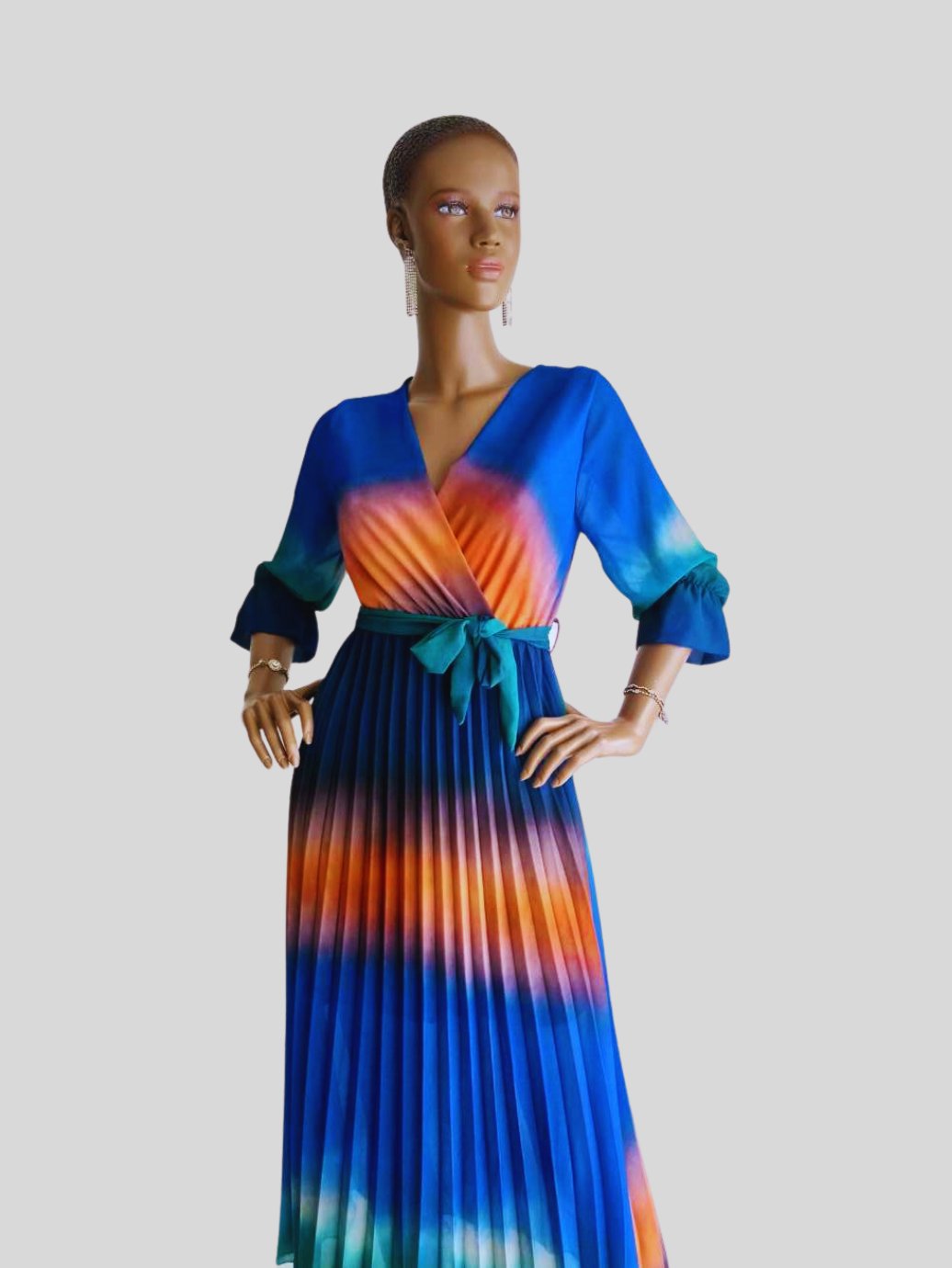 Robe BLEUE plissée originale à nouer