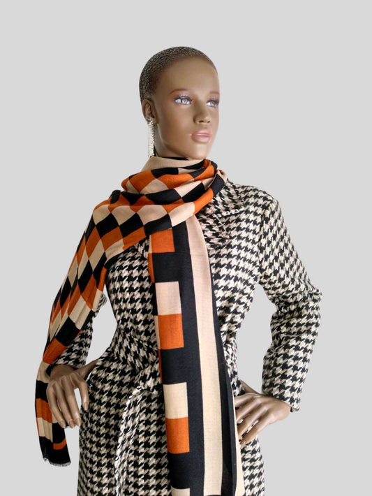 Foulard MARRON imprimé à carreaux