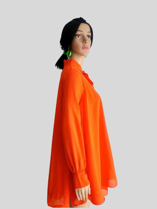 Robe ORANGE à volants avec col lavallière
