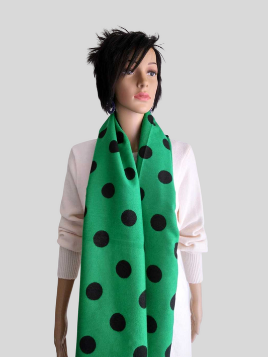 Écharpe VERTE à pois réversible