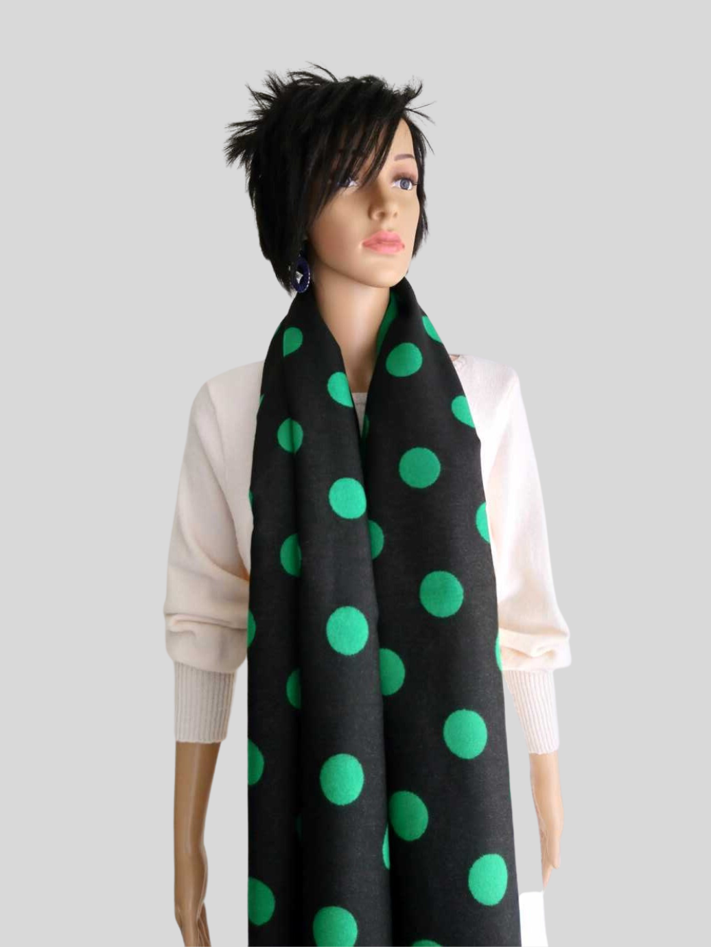 Écharpe VERTE à pois réversible