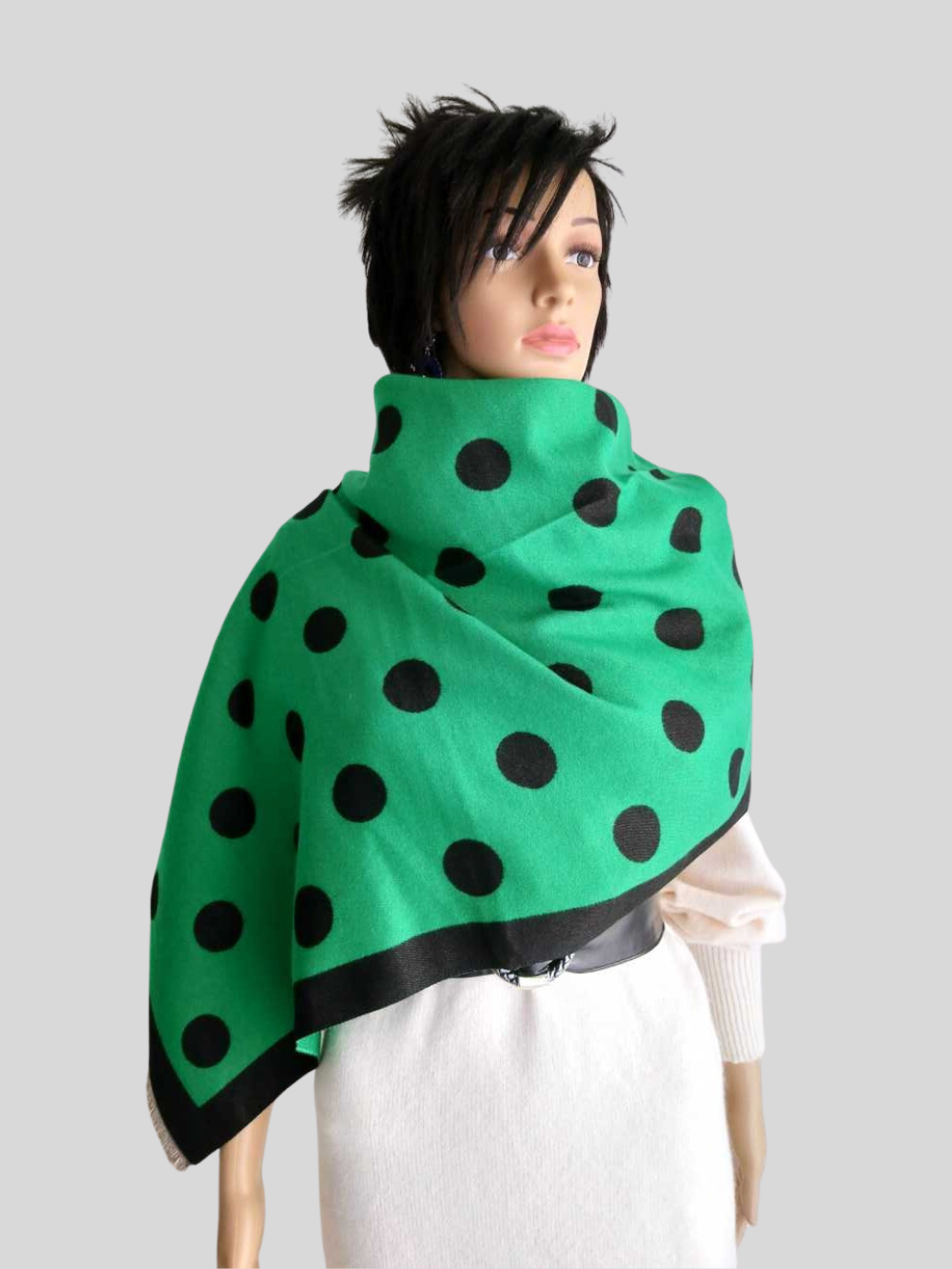 Écharpe VERTE à pois réversible