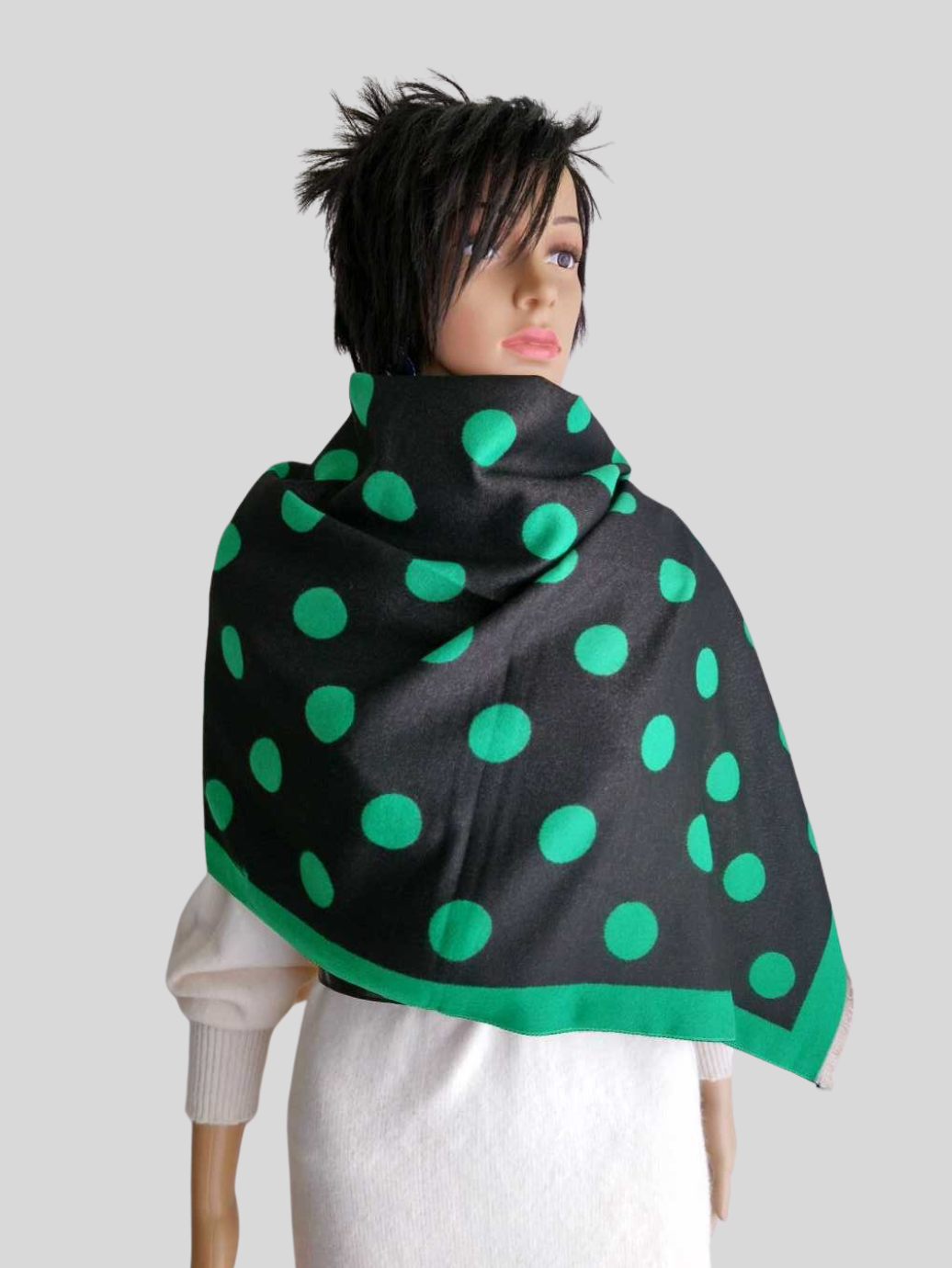 Écharpe VERTE à pois réversible
