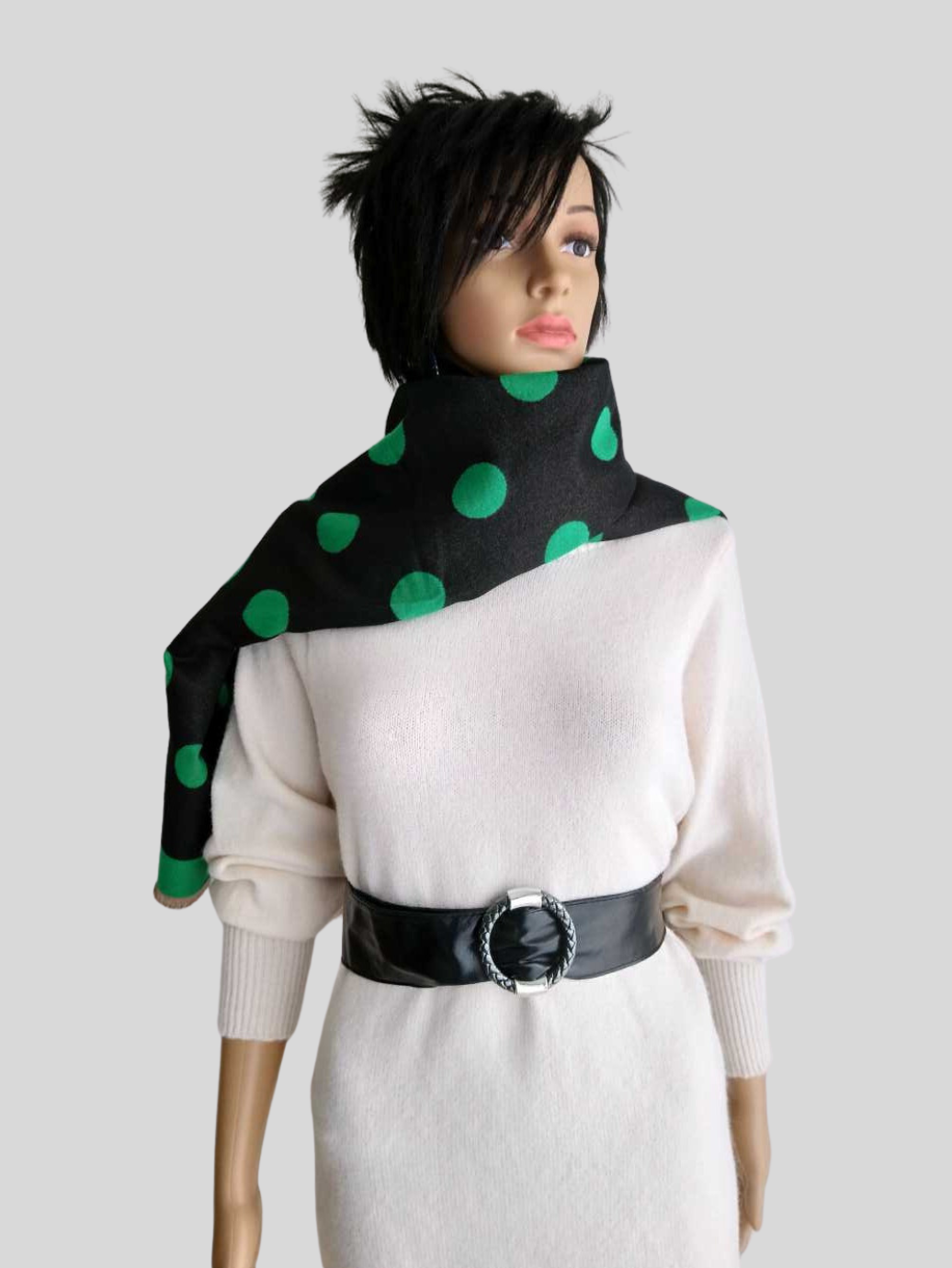 Écharpe VERTE à pois réversible