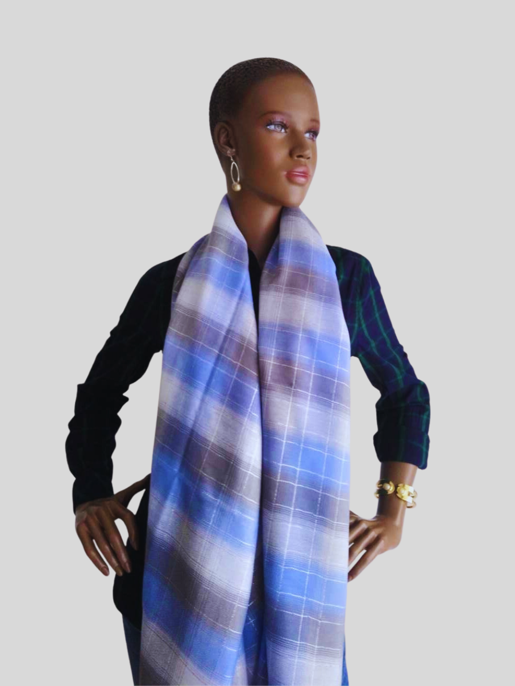 Foulard BLEU scintillant à carreaux