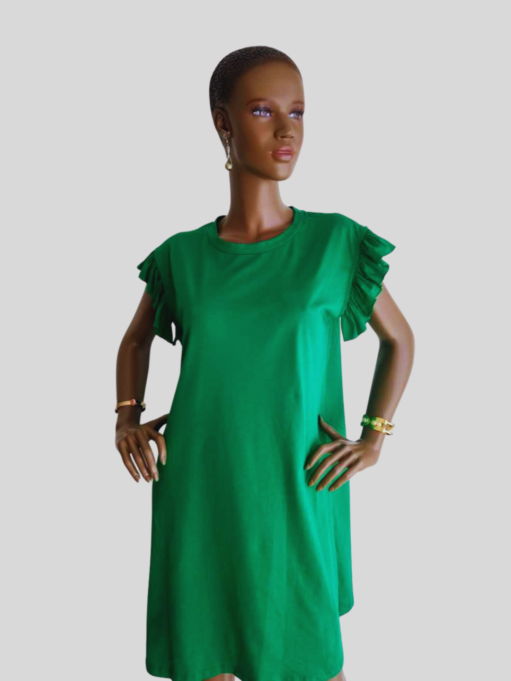 Robe T Shirt VERTE a manches a volants BUESSO