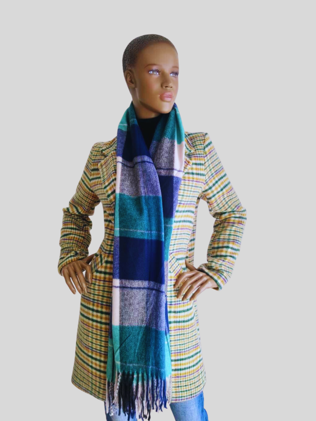 Manteau VERT imprimé à carreaux
