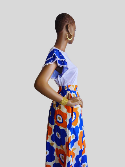 Jupe ORANGE plissée imprimée à fleurs