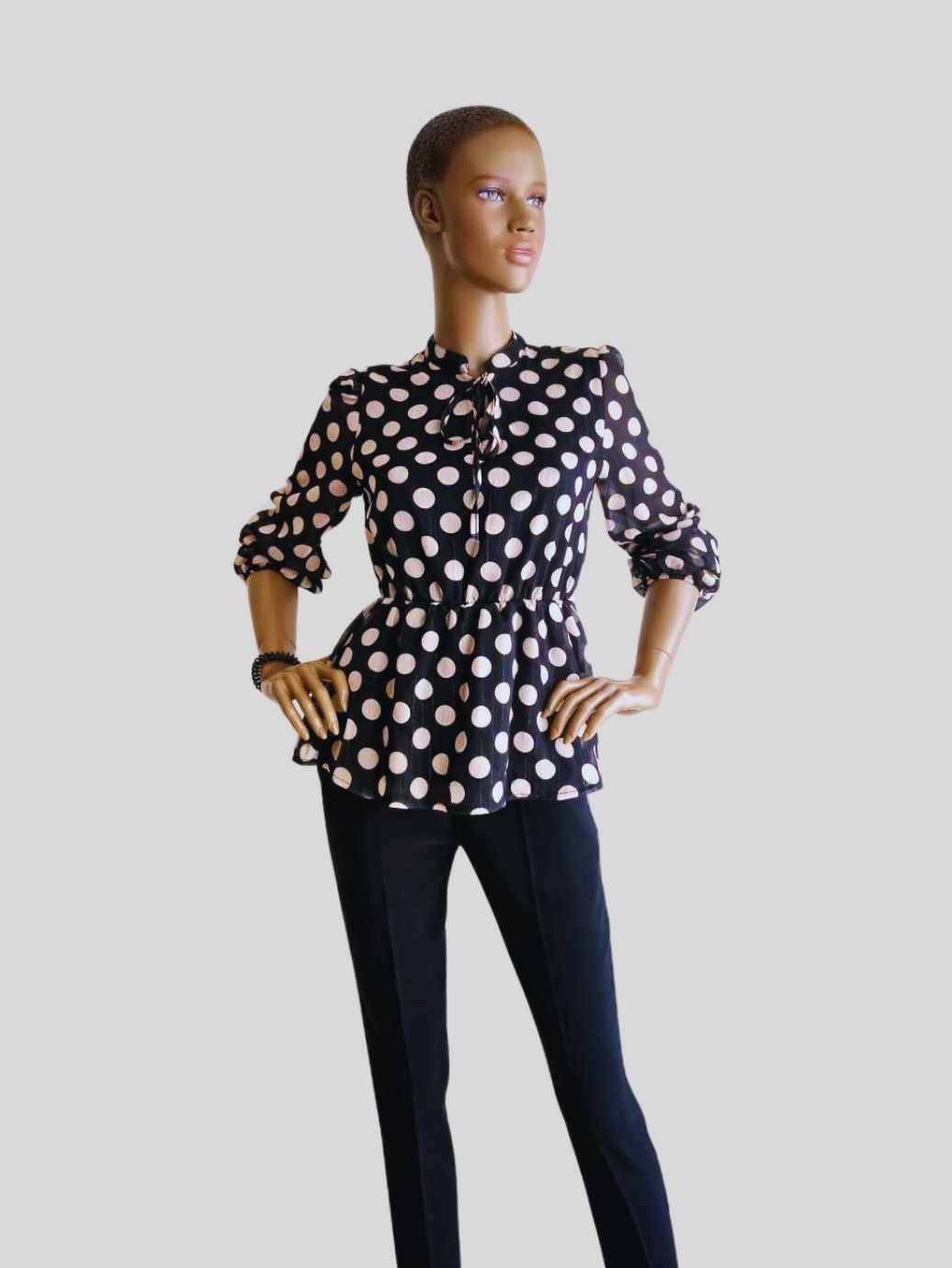 Blouse péplum NOIRE à pois
