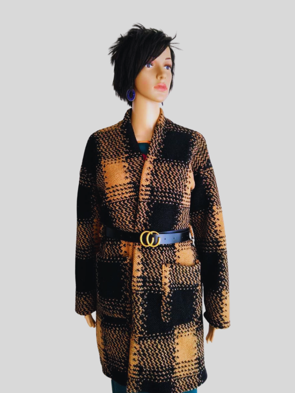 Manteau MARRON imprimé à carreaux