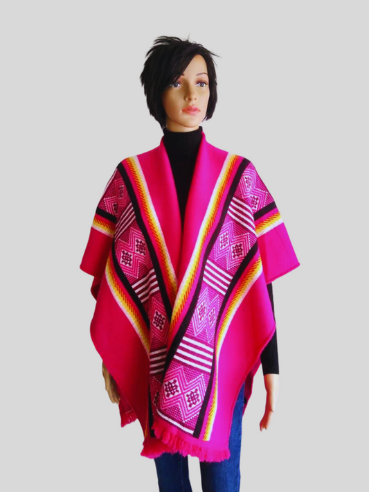 Poncho ROSE FUCHSIA à franges