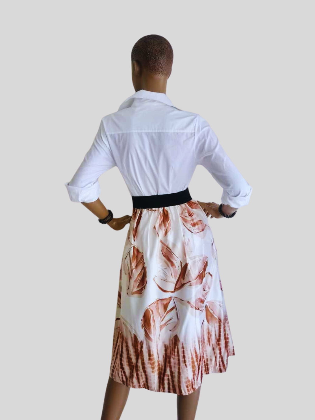 Jupe MARRON à fleurs satinée taille haute