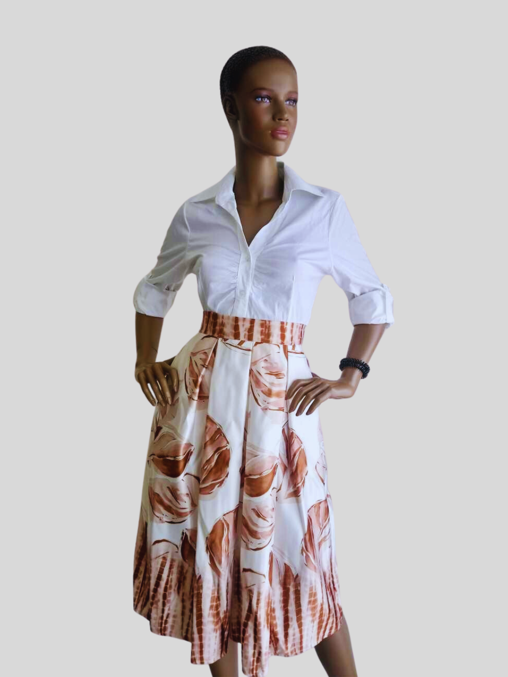 Jupe MARRON à fleurs satinée taille haute