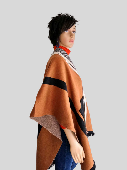 Cape MARRON à rayures avec poches