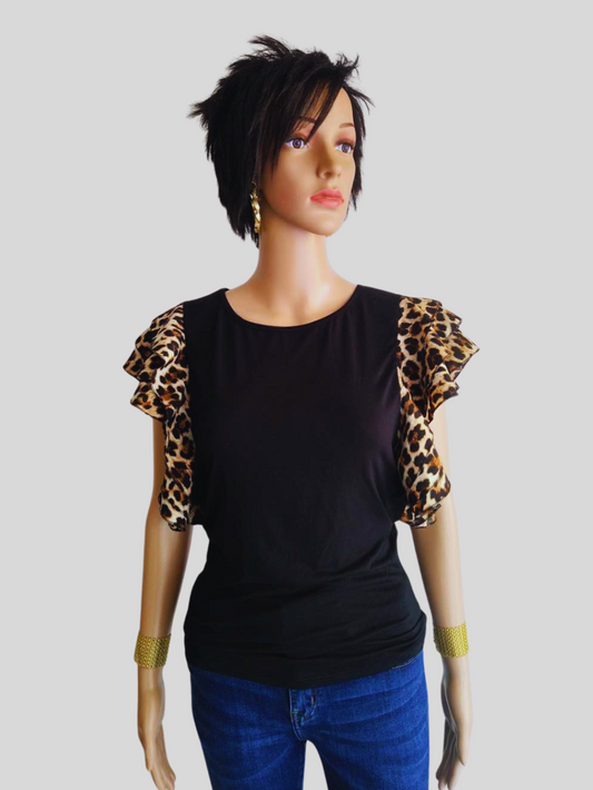 T-shirt à volants imprimés LÉOPARD