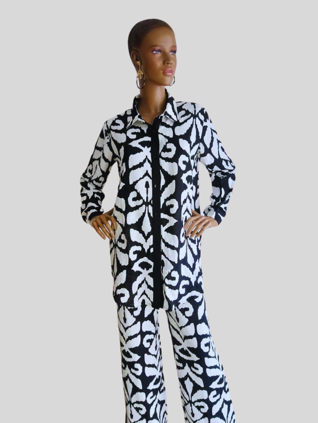 Ensemble chemise et pantalon NOIR BLANC imprimé