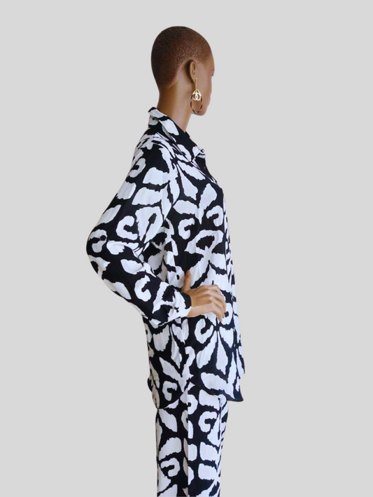 Ensemble chemise et pantalon NOIR BLANC imprimé