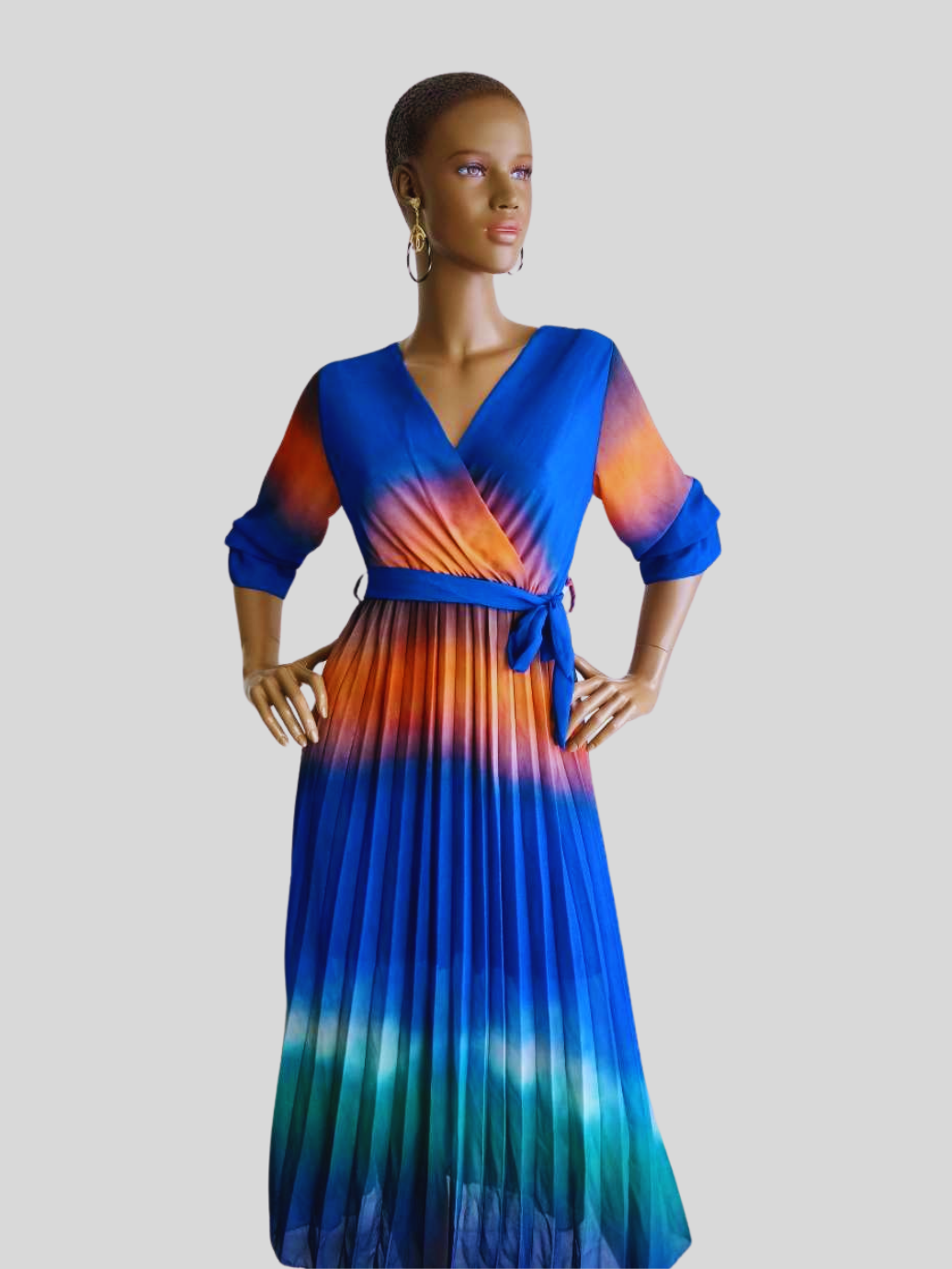 Robe BLEUE plissée originale à nouer
