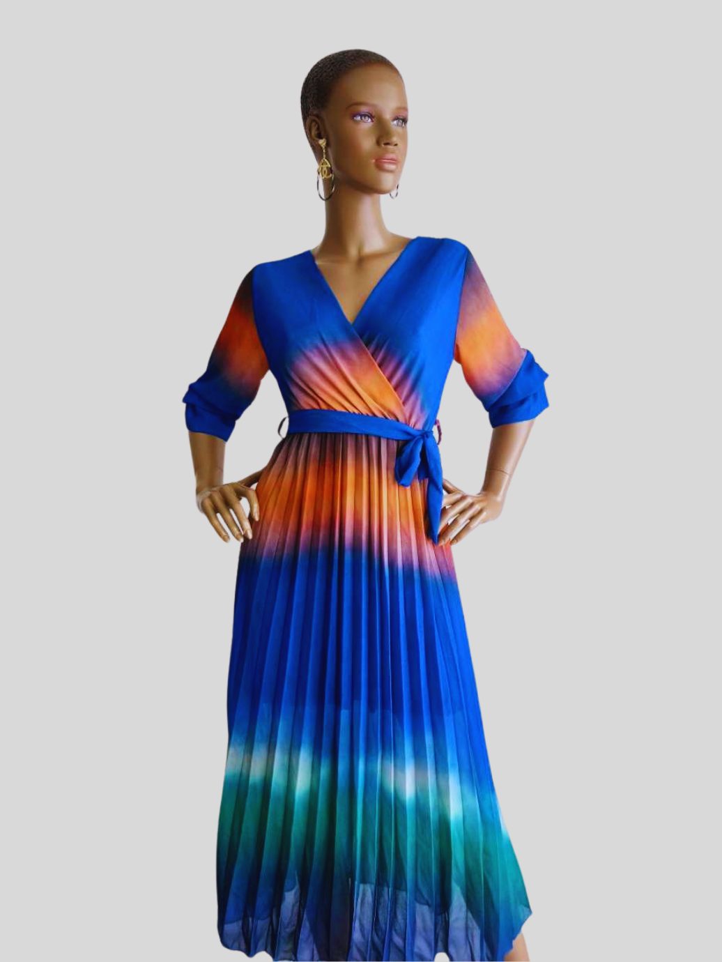 Robe BLEUE plissée originale à nouer