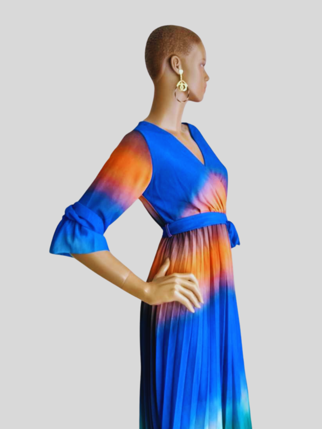 Robe BLEUE plissée originale à nouer