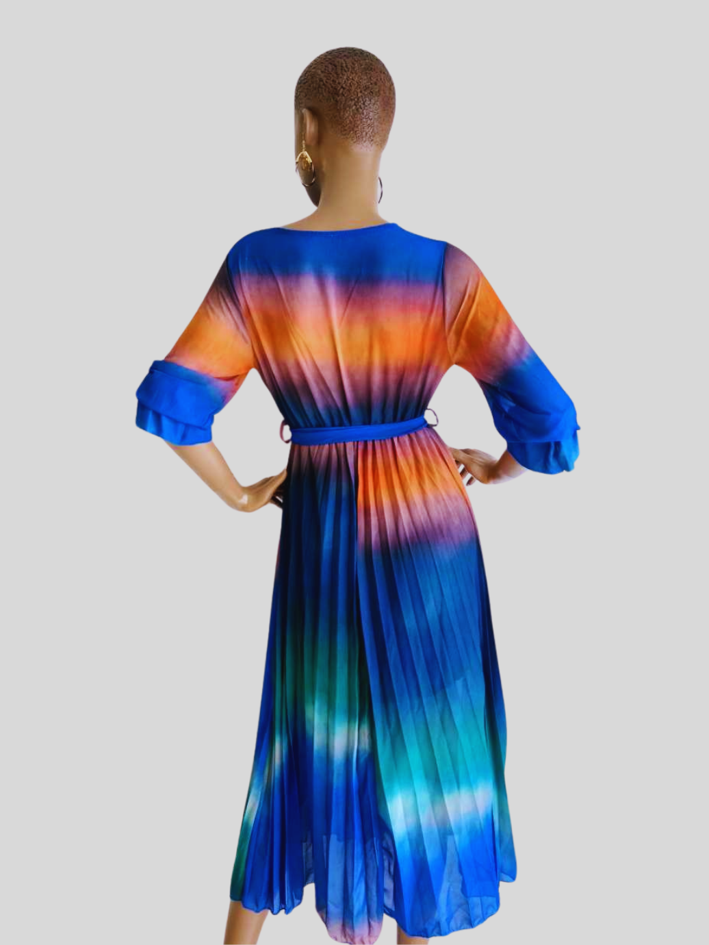 Robe BLEUE plissée originale à nouer