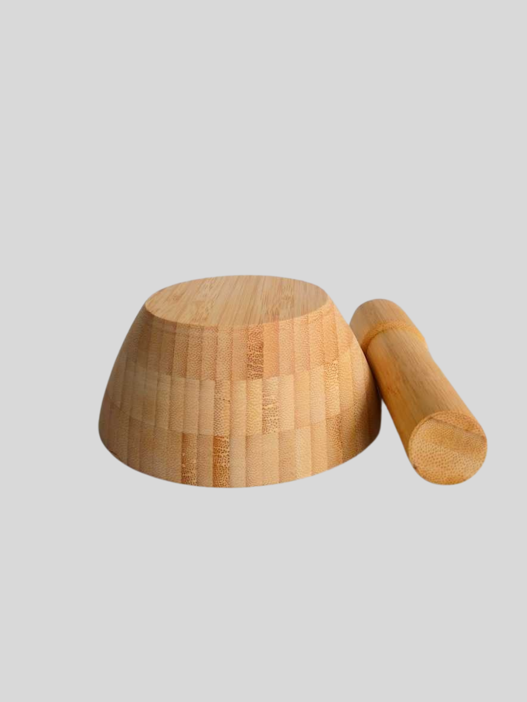 Mortier et pilon en bambou pour épices, herbes, graines, noix