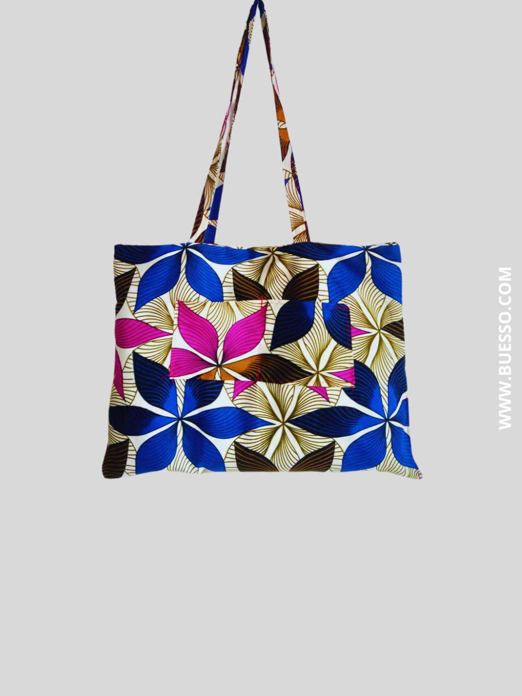 Sac de plage réversible en Wax motif fleuri rose fuchsia & bleu