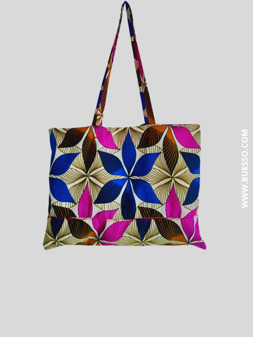 Sac de plage réversible en Wax motif fleuri rose fuchsia & bleu