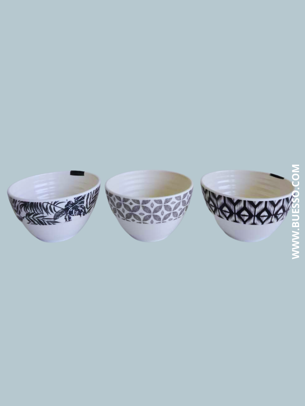 Assortiment de 5 bols noirs & blancs, design graphique pour dessert, soupe, riz, glace