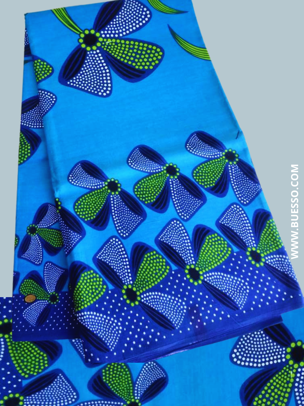 Pagne WAX BLEU TURQUOISE motifs fleurs