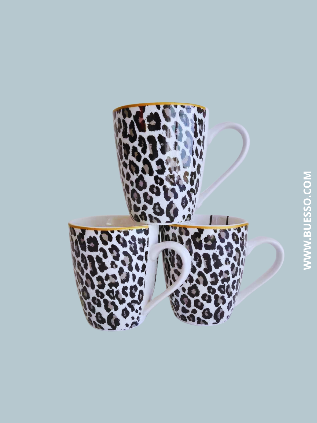 Mug imprimé léopard, liséré doré, 355 ml