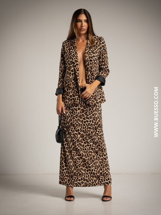 Blazer léopard élégant col tailleur
