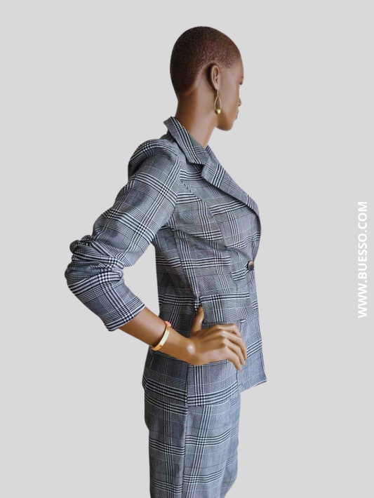 Tailleur-pantalon GRIS imprimé à carreaux