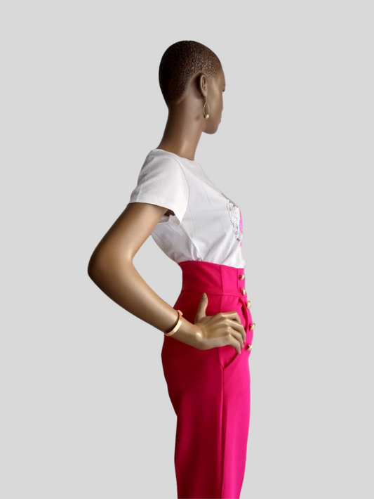 BUESSO - Pantalon large à pont ROSE FUCHSIA