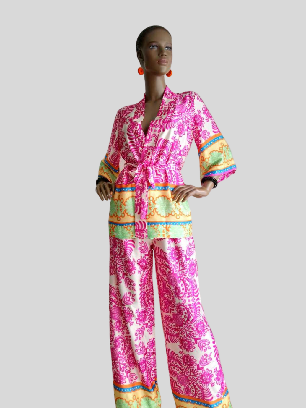BUESSO - Ensemble pantalon imprimé satiné ROSE FUCHSIA