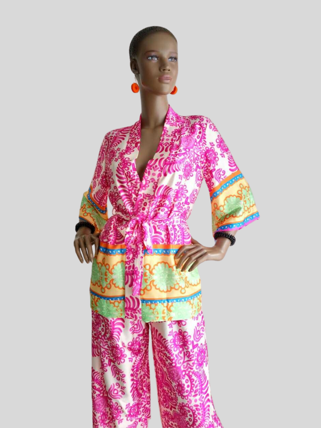 BUESSO - Ensemble pantalon imprimé satiné ROSE FUCHSIA