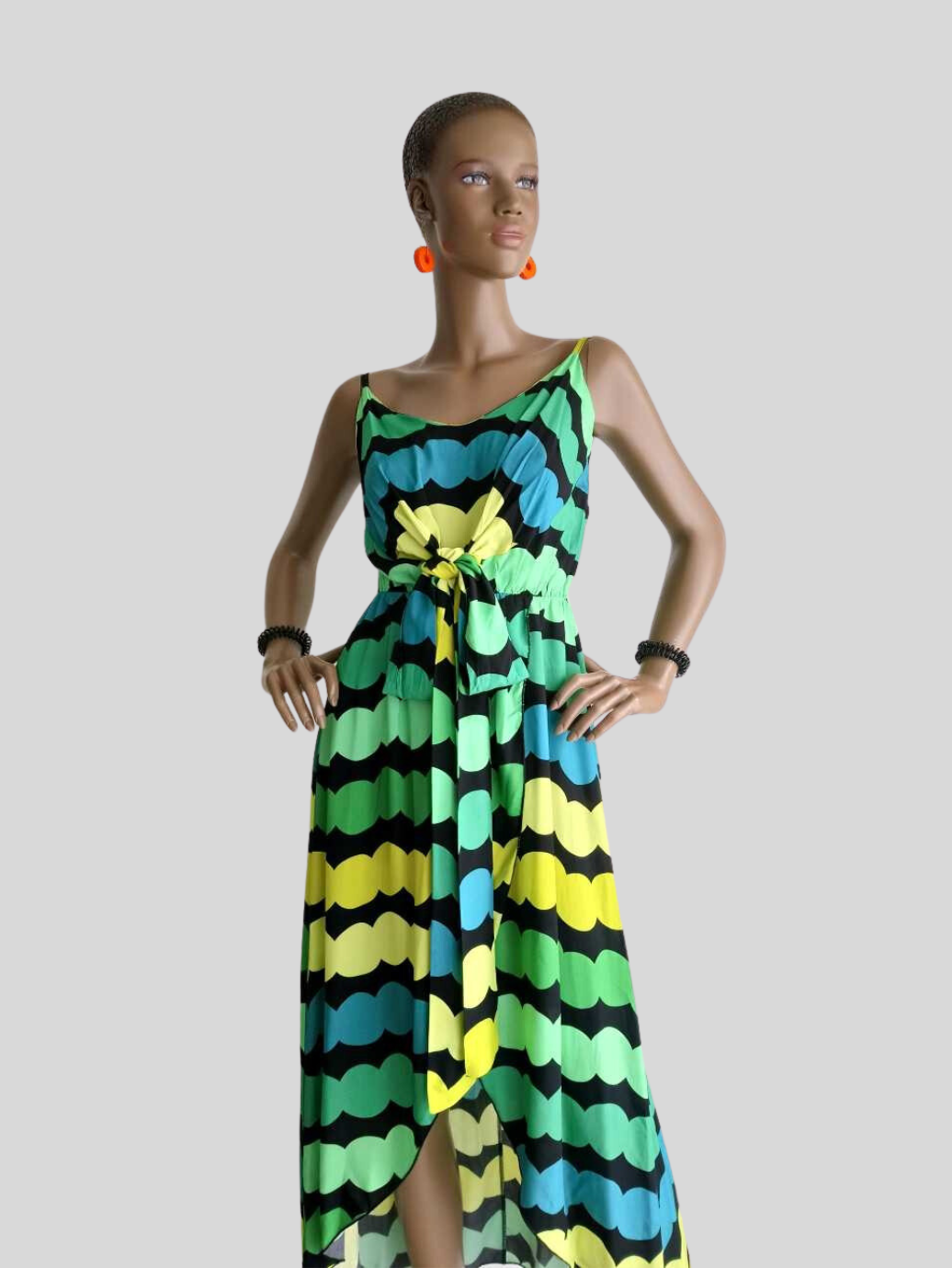 Robe VERTE fendue imprimée à rayures