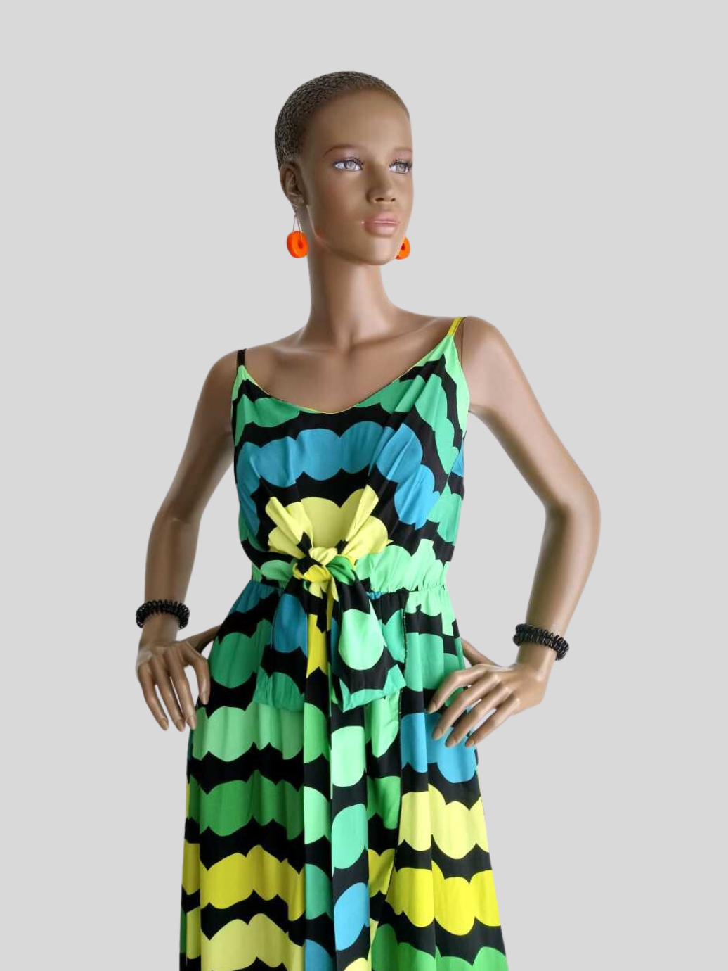 Robe VERTE fendue imprimée à rayures