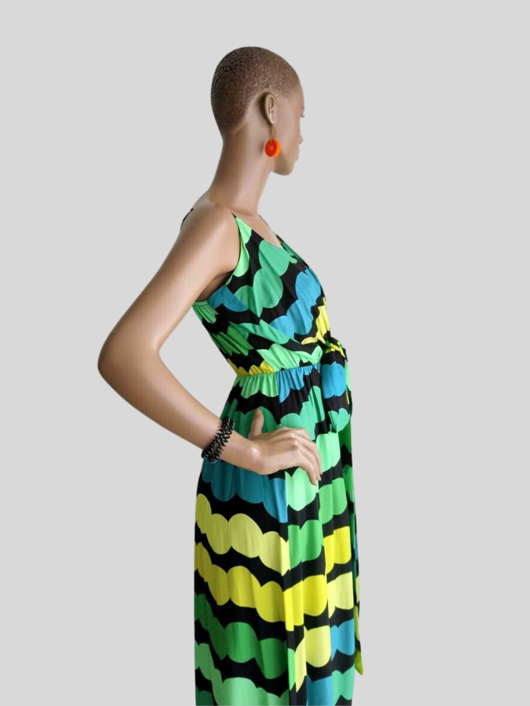 Robe VERTE fendue imprimée à rayures